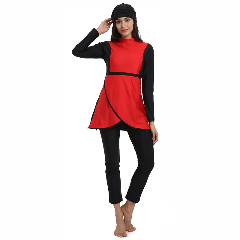 HAOFAN Muslim Swimwear Red Burkinis Islam Swimsuit Bikini Beachwear Modest Plus Size 4XL | Спорт и развлечения