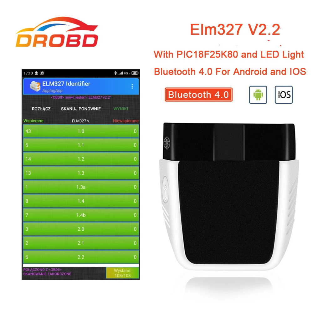 OBD2 ELM327 V2.2 диагностический инструмент PIC18F25K80 Bluetooth 4 0 сканер лучше чем elm 327 V1.5