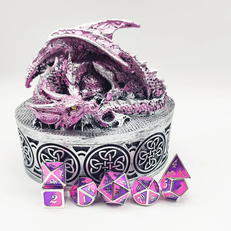 

New creative metal dice leisure and entertainment table game 7-piece set digital multi-sided metal dice set can be customized