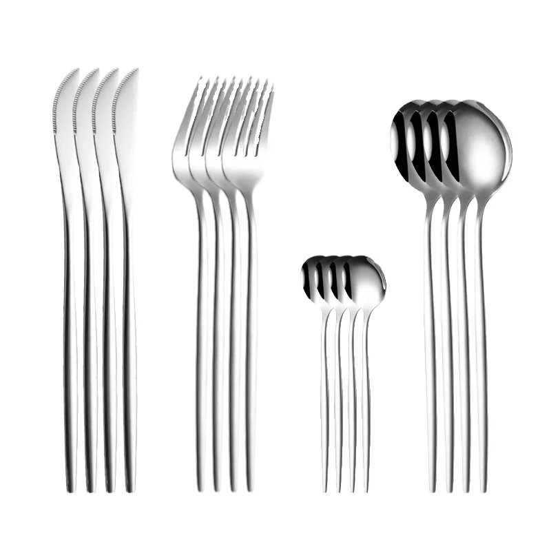 

16pcs Portugal Tableware Set Party Silver Stainless Steel Knife Food Fork Tea Coffee Spoon Kitchen Home Dinnerware Cutlery Set