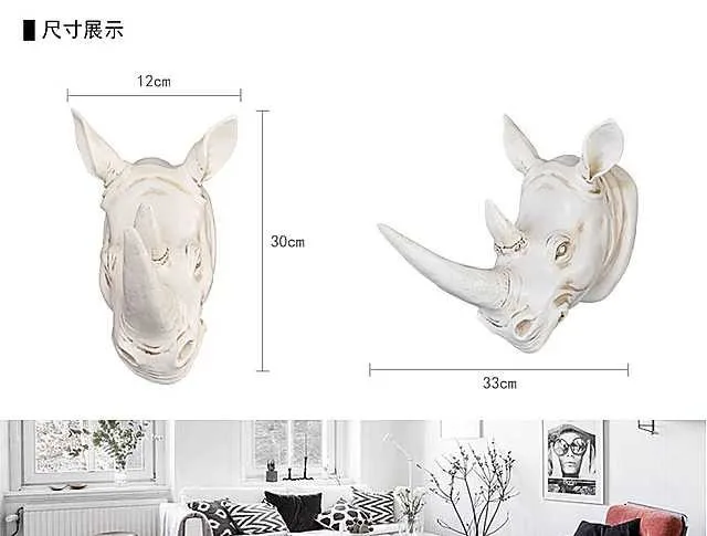 Смолы экзотические носорог глава орнамент белый животного статуи ручные изделия