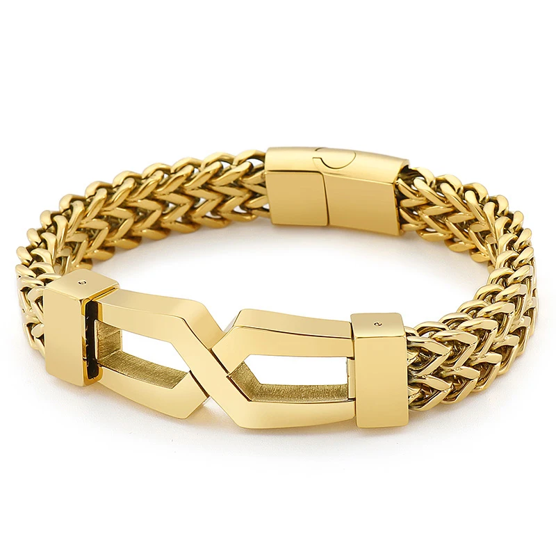 

Three-color Trend Men's Stainless Steel Bracelet Shiny Lock Shape Accessories Jewelry 2021