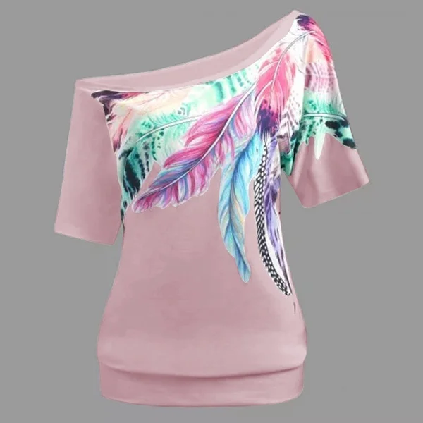 ZOGAA сексуальные летние топы на одно плечо с принтом перьев Женская Повседневная