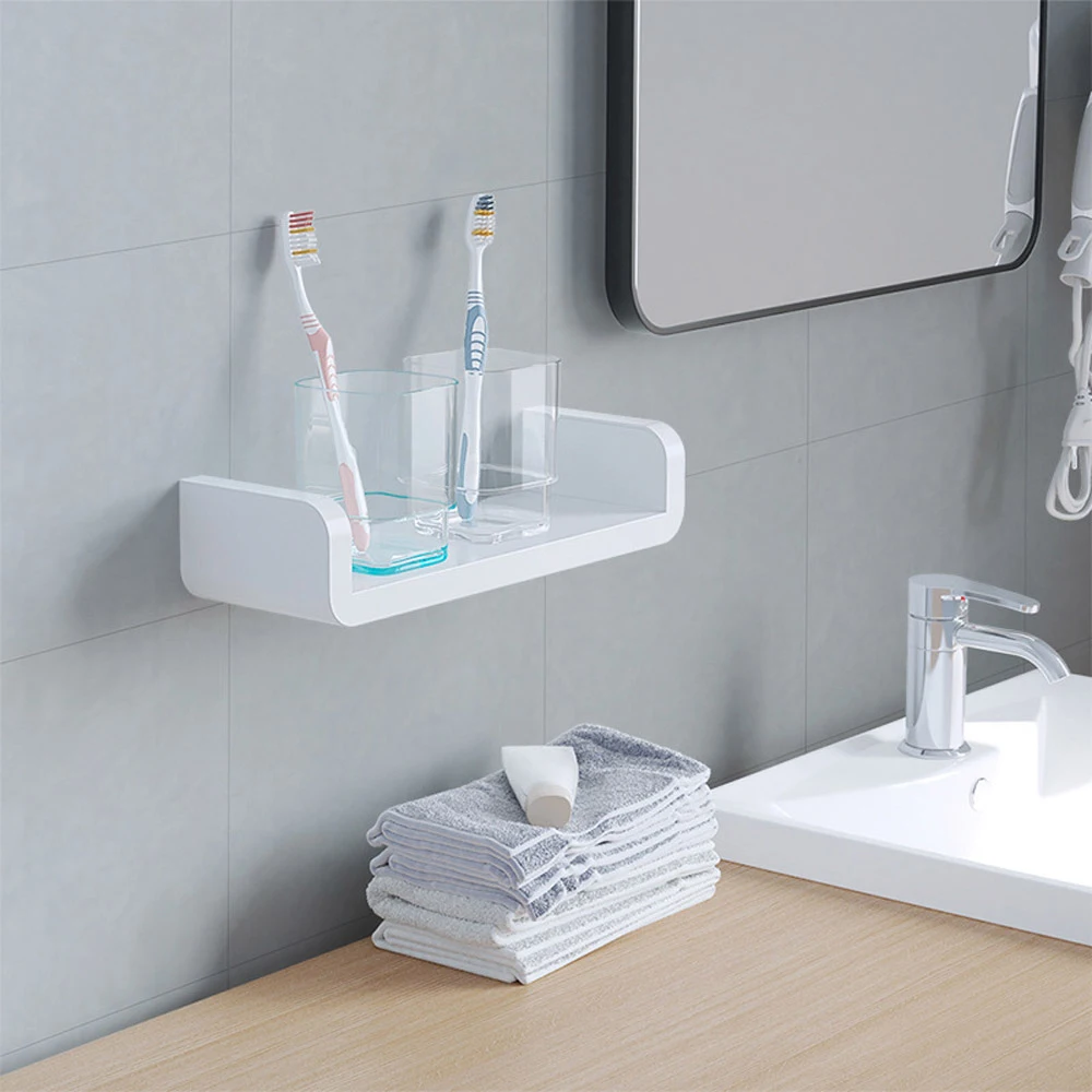 

Bathroom Shelf Wall Mounted No-Drilling Self Adhesive Storage Rack U Shaped Floating Shelf Makeups Shampoo Storage Holder