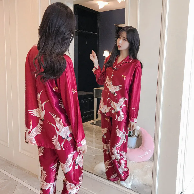 

Spring and Autumn Women's Pajamas Plus-sized Cardigan Lapel Plus Size Women's Long Sleeve Homewear Set Home Suit Sleepwear