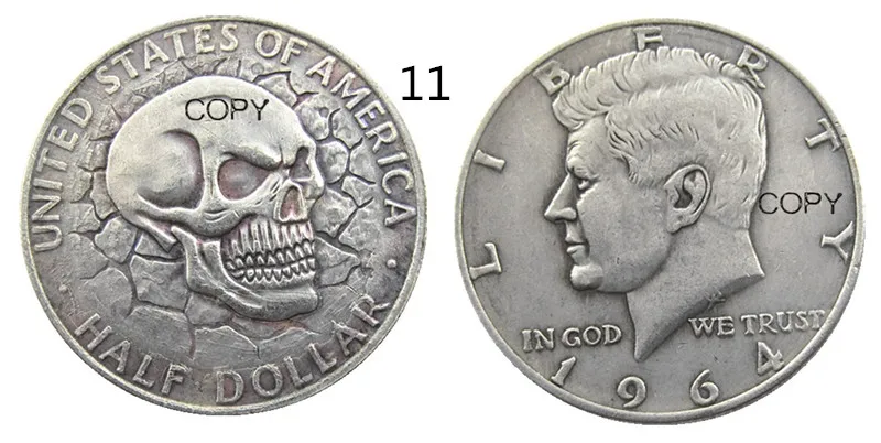 

FK(11) Hobo Creative 1964 Franklin Silver Half Dollar skull zombie skeleton hand carved Silver Plated Silver Plated Copy Coins