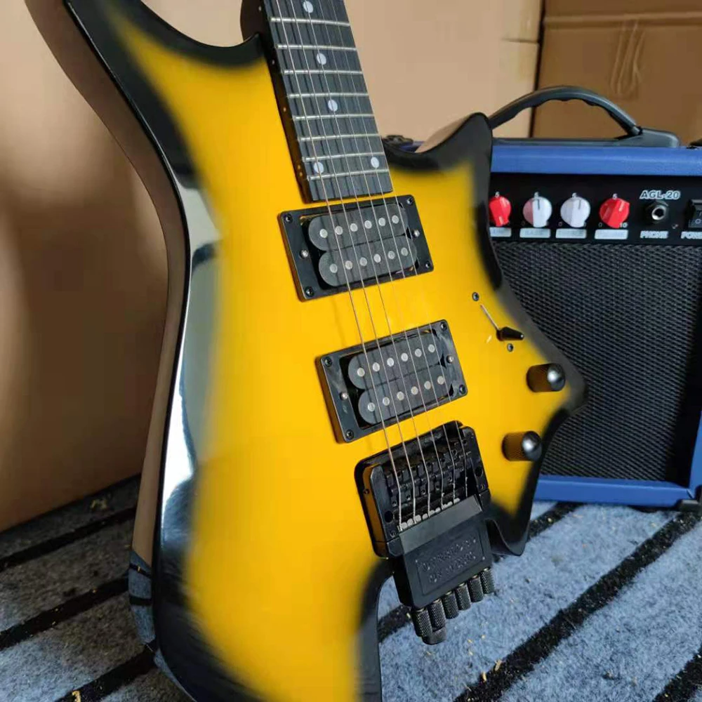

M MBAT 6 Strings Headless Electric Guitar Profession Wood Metal Rock Classic Headless Guitar with Speaker Musical Instruments