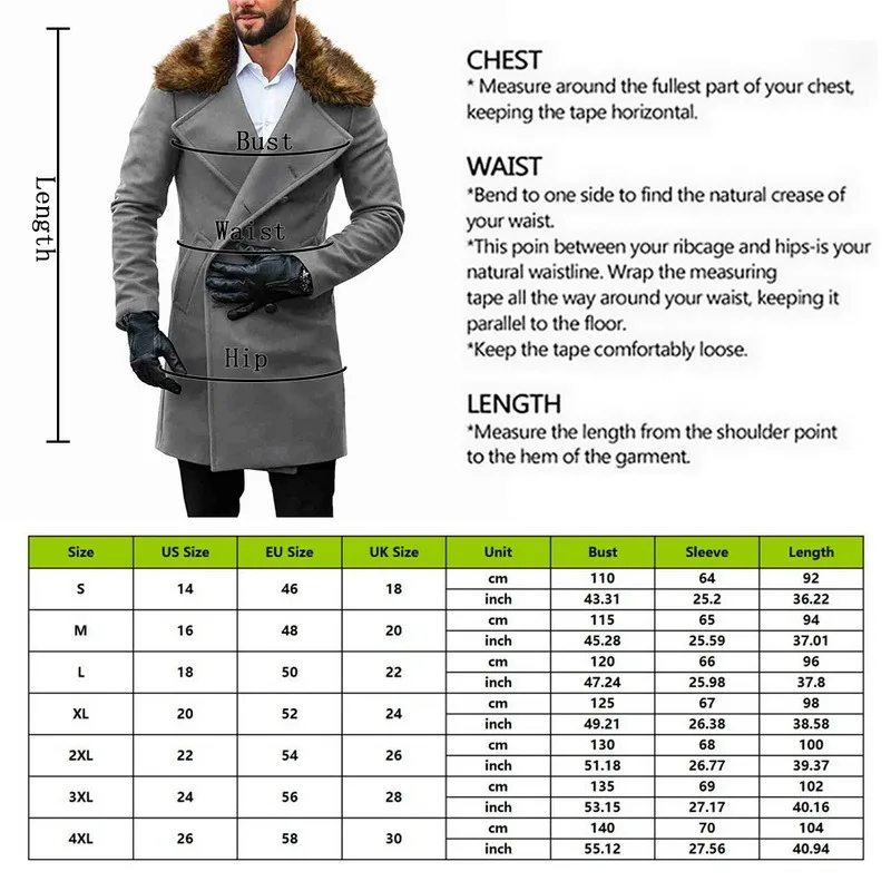 

Men's Wool-collar Double-breasted Woolen Coat Winter High Street Leisure Warm Solid Color Mid-length Woolen Coat 2021