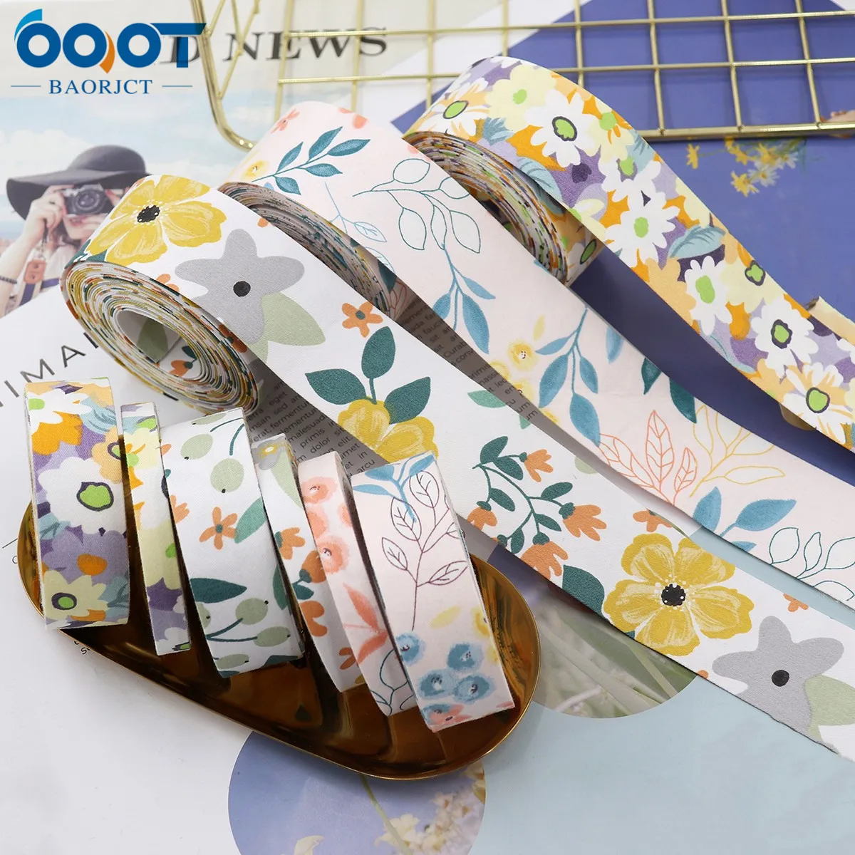 

Double-Sided Flower Thicken Cloth Ribbon 5Yards 211227-3 Multi-size DIY Hairclip Apparel Accessories And Sewing Decorations