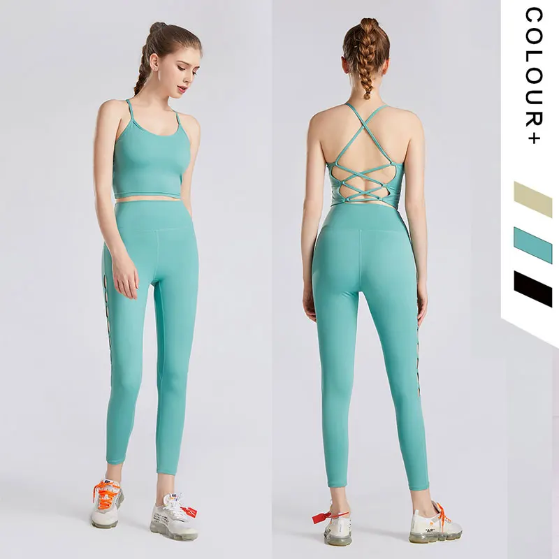 

Комплект для йоги, женская одежда для фитнеса, спортивная одежда, женские леггинсы с вырезами для тренажерного зала, спортивный бюстгальтер...