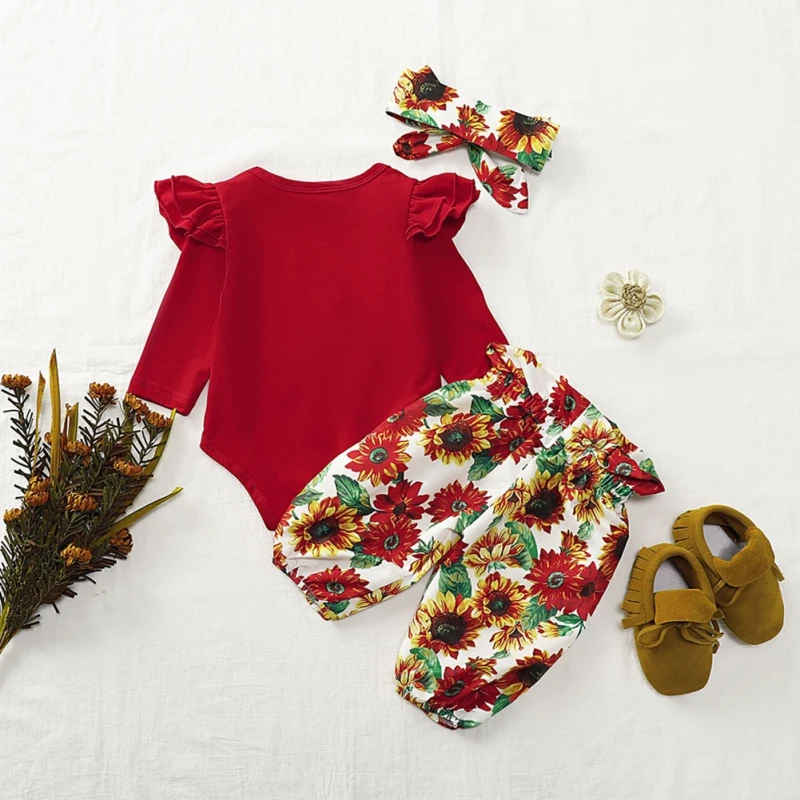 

Baby Girl Rompers Autumn Spring Fashion Long Sleeve Cartoon Romper Tops Comfortable Trousers Headband Outfits Clothes