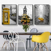 red bus black white paris london posters and prints canvas paintings telephone booth art wall pictures for living room decor