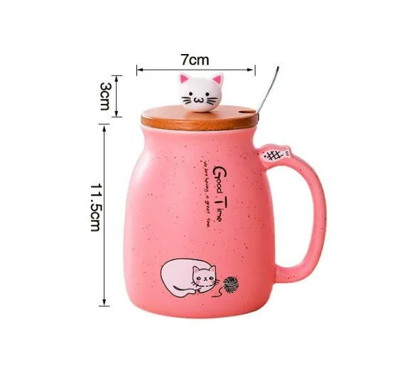 

420ML Cartoon Cat Procelain Mug Cup with Lid and Spoon Coffee Milk Tea Drink Breakfast Cup The Cup for Girl Childen and Student