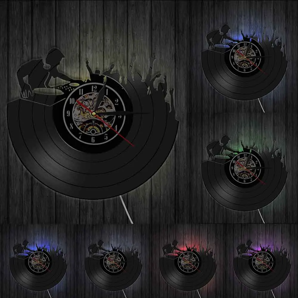 Ночной клуб музыкальный фестиваль DJ стенд сценический поворотный стол ночной клуб Настенный декор настенные часы диско Танцевальная вечеринка виниловая запись настенные часы - Цвет: With LED