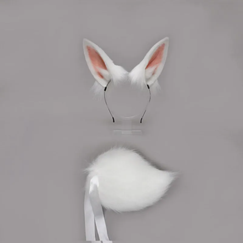 Реалистичная повязка на голову с пушистыми ушками кролика плюшевый хвост