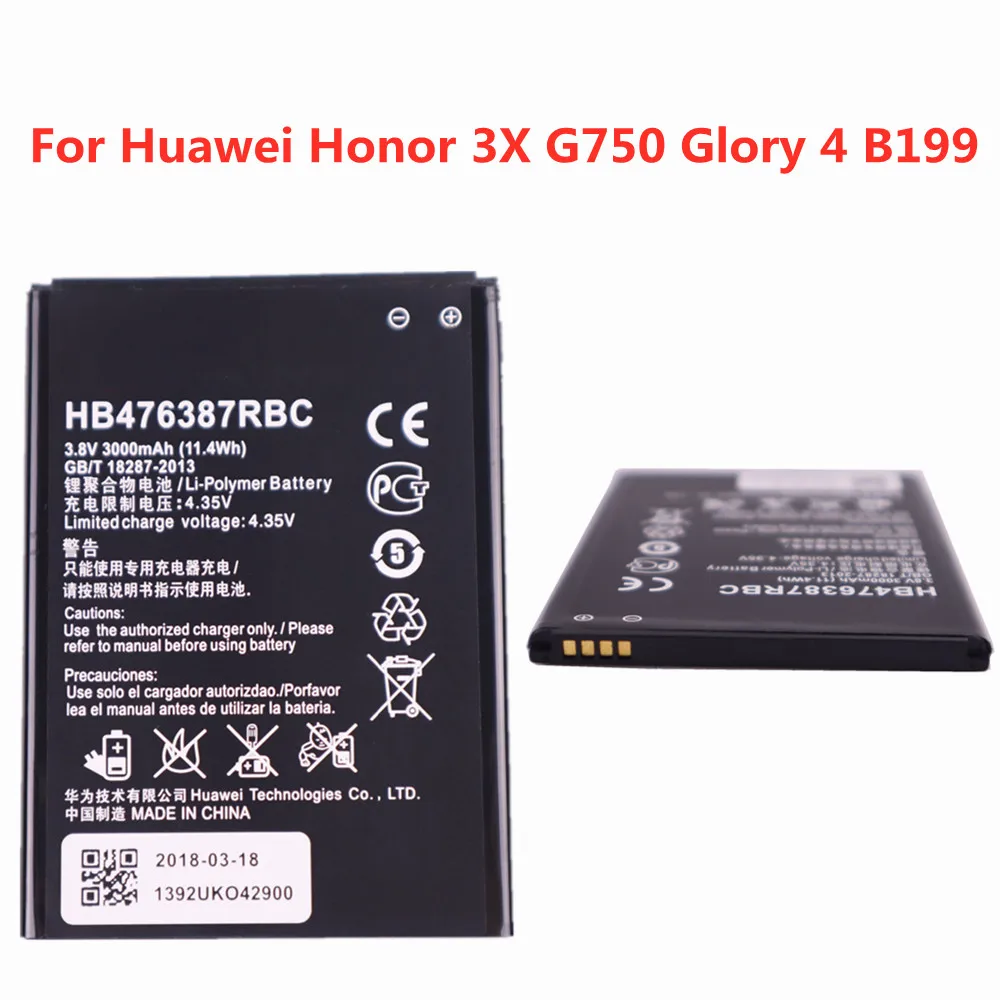 

3000mAh HB476387RBC For Huawei Honor 3X G750 Glory 4 B199 G750-U10 G750-T01 G750-T00 G750-C00 G750-U00 Battery