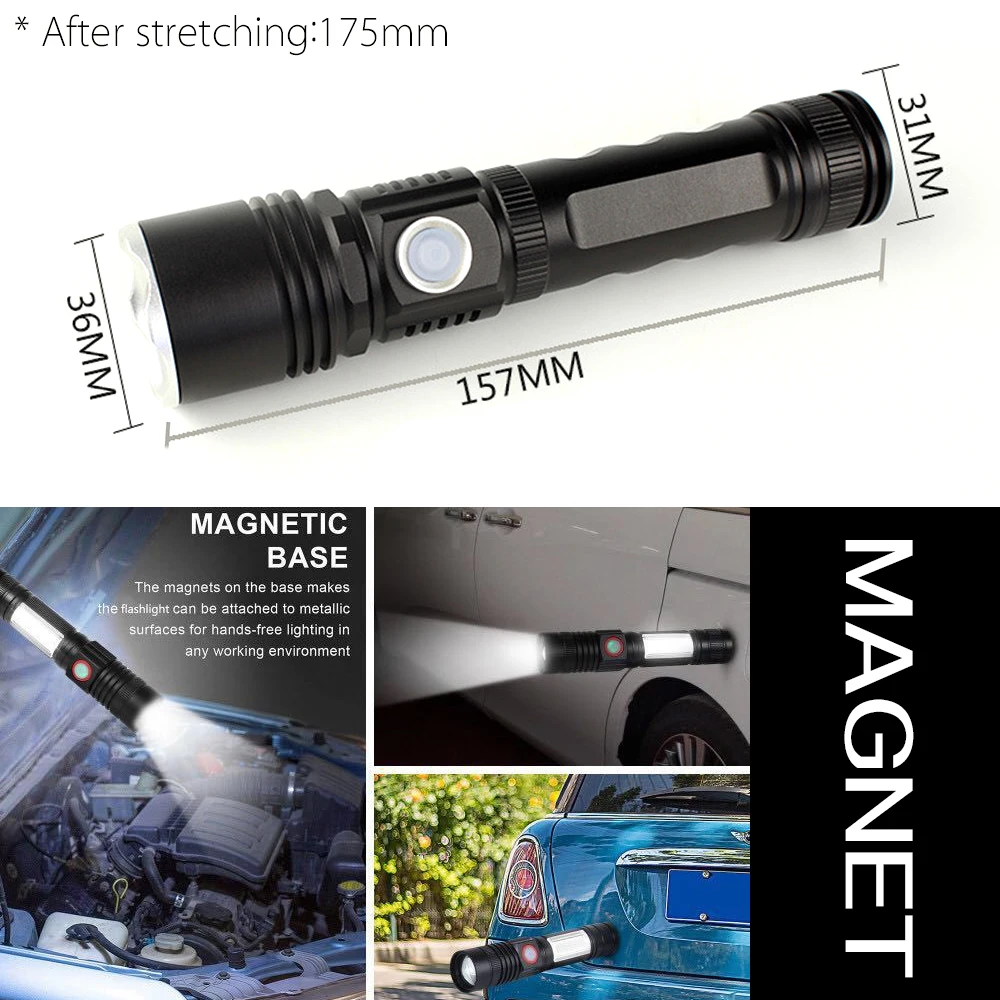 Супер яркий светодиодный перезаряжаемый Магнитный флэш-светильник с COB рабочий