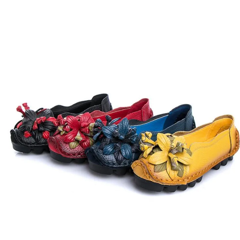 Женские сандалии ручной работы мягкая плоская подошва цветочный принт