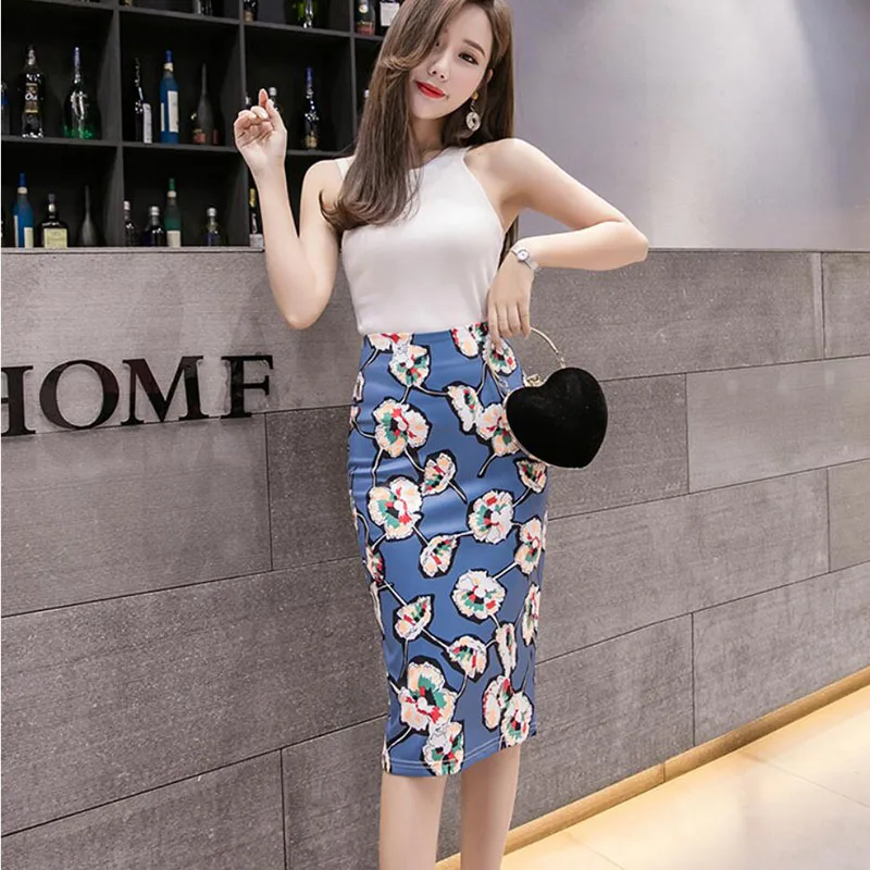 Юбка карандаш женская с цветочным принтом облегающая юбка средней длины высокой