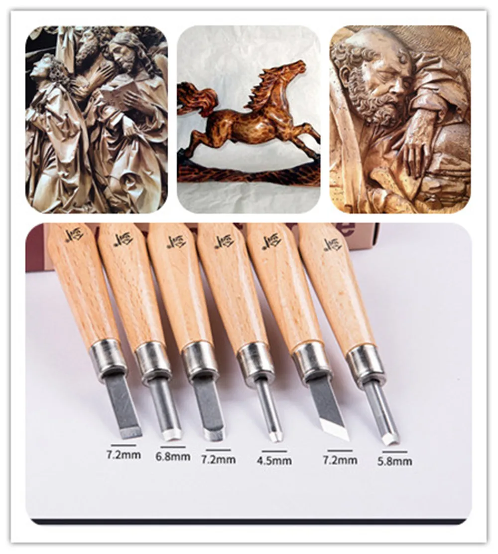 

SKS7 Steel 6pcs One Lot Wood Carving Tool Wood Engraving Knife Twice Polished Knife Edge Carved Wooden Cutter