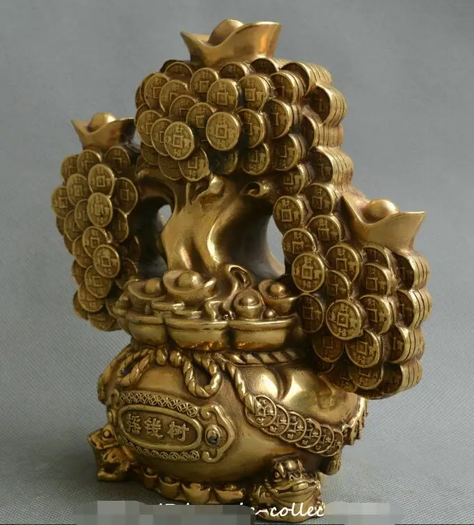 

Китайская статуя фэншуй из старой бронзы с вырезанными монетами