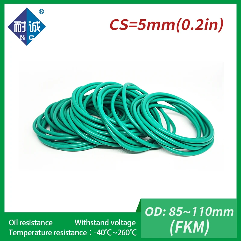 Резиновое кольцо 1 шт./лот зеленые уплотнительные кольца FKM толщина 5 мм OD85/90/100/105/110