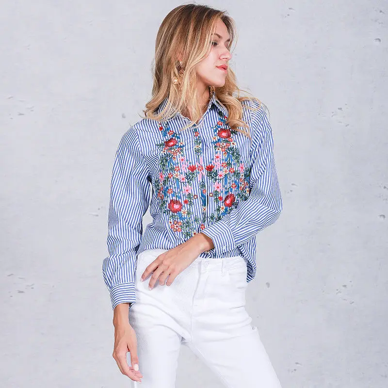 Брендовая Новая женская Повседневная Блузка с цветочной вышивкой Женская