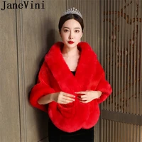 janevini winter red wedding fur coat womens shrugs bridal faux fur cape wedding shoulder cover party bolero wrap stoles shawls