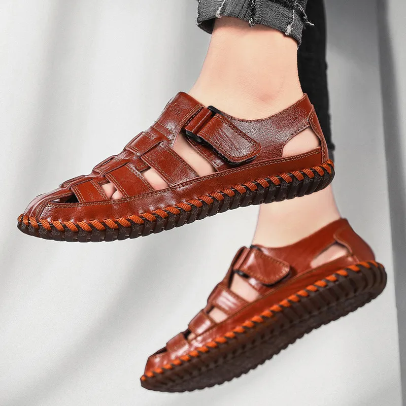 

Famous Brand Men's Sandals Flat Sandy Beach Soft Handmade High Quality Shoes Summer Designer New 2021 Comfortable For Men Casual