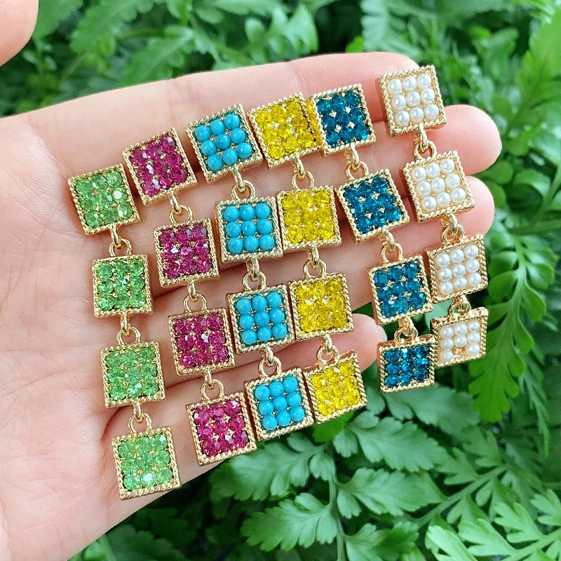 Висячие серьги KOMi K4229 женские 6 цветов квадратные корейские бирюзовые акриловые с