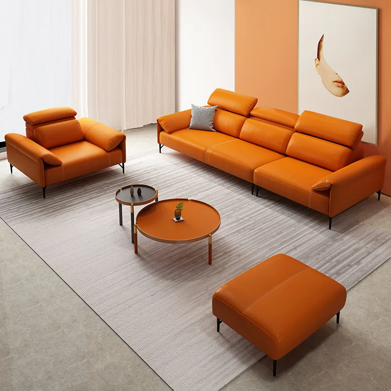 Кожаный диван итальянский минималистичный прямоугольный Трехместный