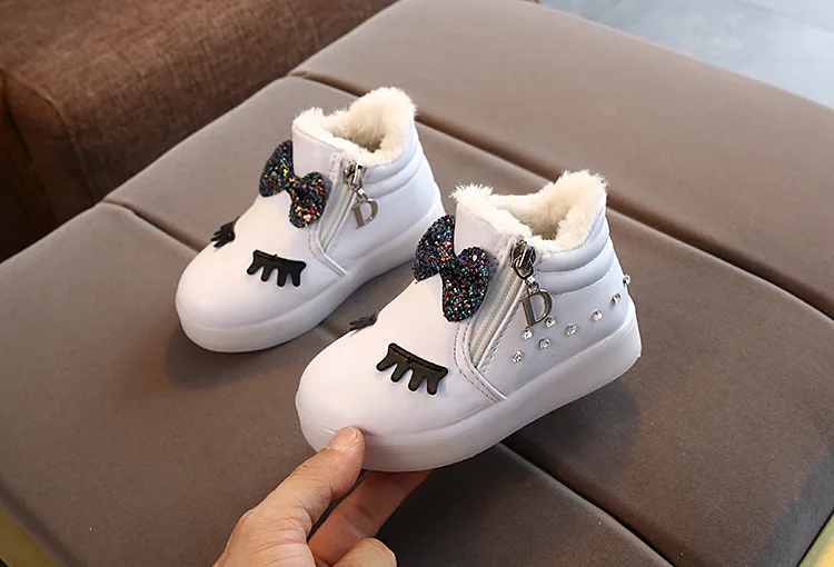 Fur cartoon Fashion Snow winter children boots Cute hot sales kids casual sneakers Lovely butterfly girls shoes