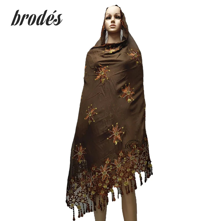 Женские шарфы, Африканский мусульманский женский шарф с вышивкой, многофункциональные шарф-шали wrpas, большой хлопковый шарф - Цвет: LH080-9