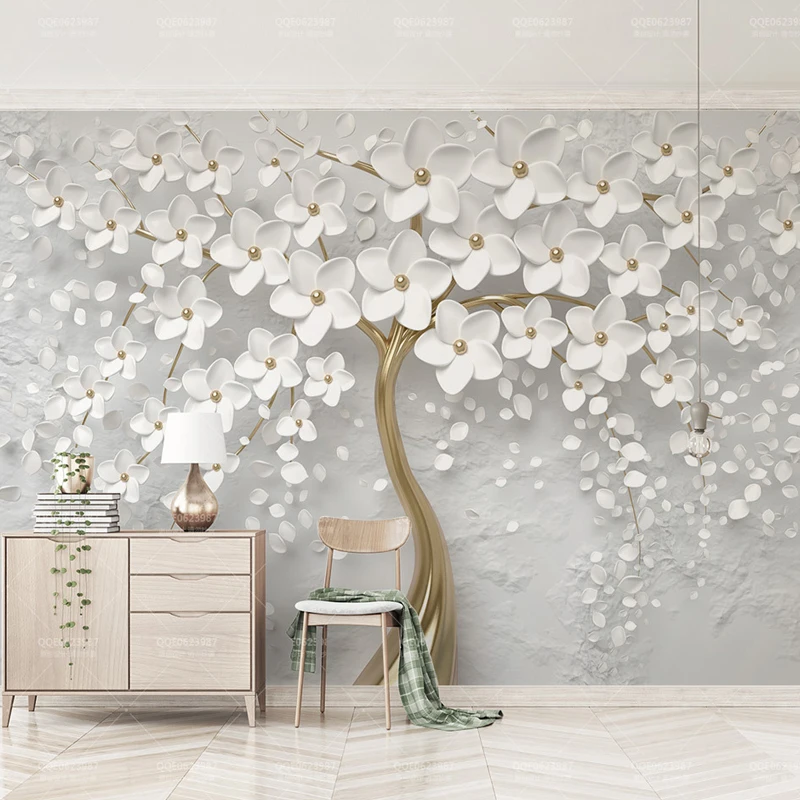 

Customized 3D Mural Wallpaper White Flower Big Tree Photo Living Bedding Room Landscape Home Decor Wall Paper