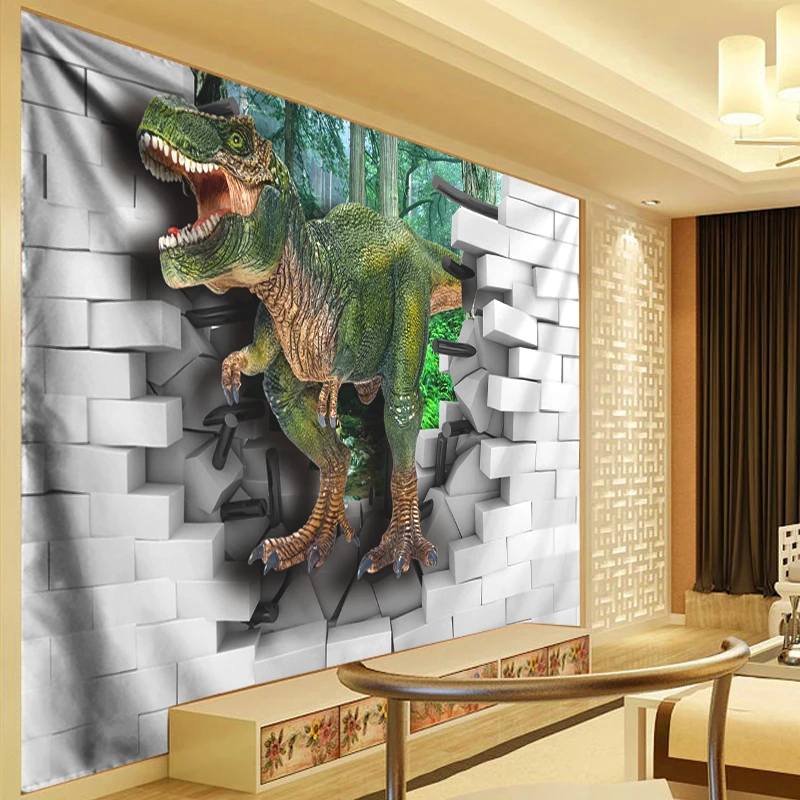 

Dinosaur Tapestry Wall Hanging Anime Wall Tapestries Animal Decoration 3D Tapestry Brick Wall Forest Art Living Room Bedroom