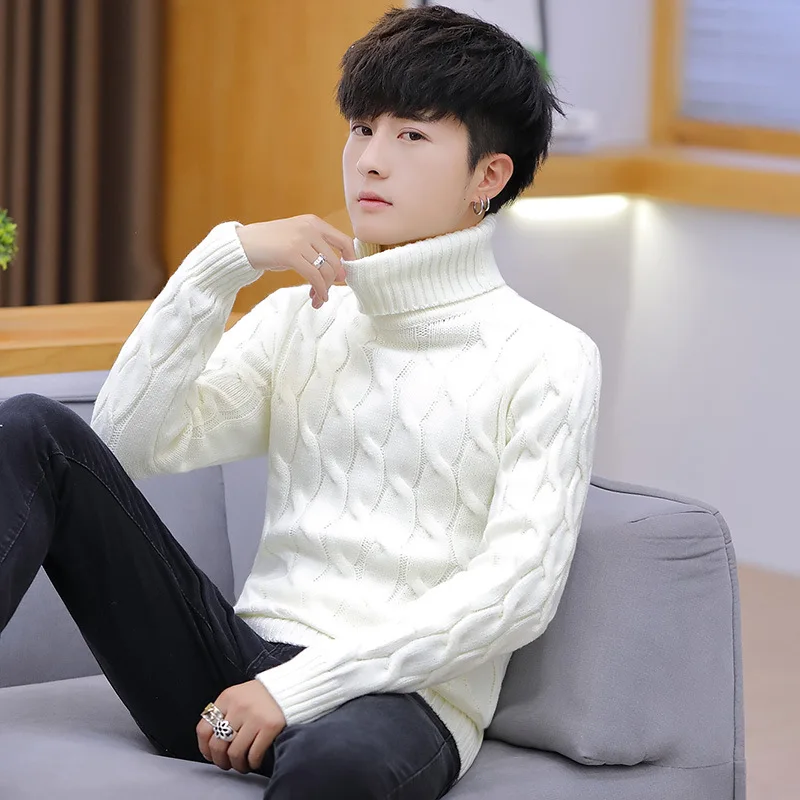 

2020 Autumn and Winter New Men's High Turtleneck Sweater Casual Solid Color Men's Sweater Tops Youth Pullover Bottoming Shirt