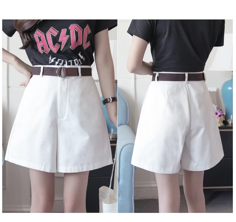 

Shorts All-match 4 Solid Color Sashes Casual Shorts Women A-line High Waist Slim Short Femme Chic S-XXL Ladies Bottom