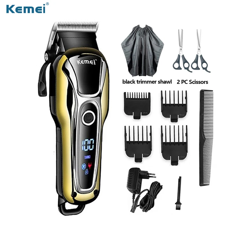 Триммер для волос Kemei с ЖК дисплеем Мужская машинка стрижки перезаряжаемая