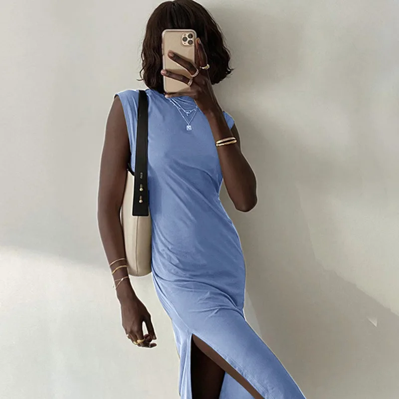 Женское платье с разрезом на ногах однотонное Простое Повседневное весна-лето 2020