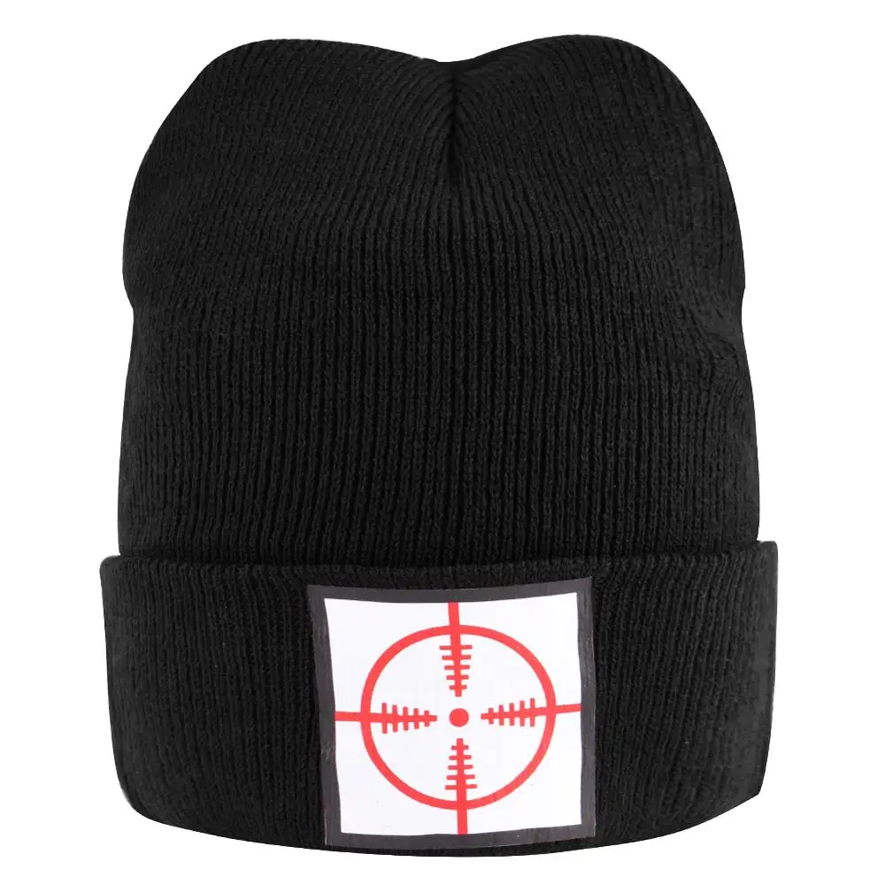 Темно Синяя вязаная шапка с логотипом спереди Шапка бини черепом зимняя теплая