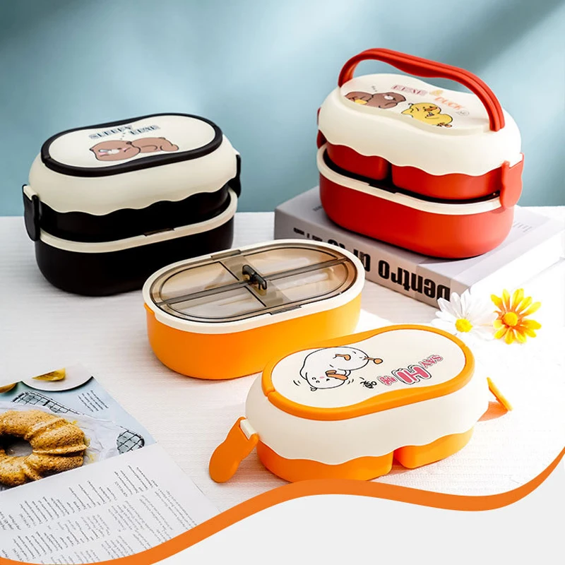 Картонная ланч-бокс для детей в школу, пластиковый контейнер для еды с подогревом в микроволновой печи, офисная обеденная коробка с приборами.