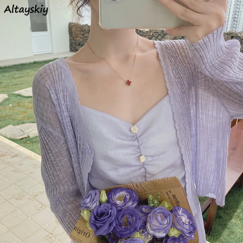 

Women Cardigan Long Sleeve Crop Tops V-neck Female Summer Ice-silk Elegant Outwear Sun-proof Sexy Shawls Cuff Shoulder Chic New