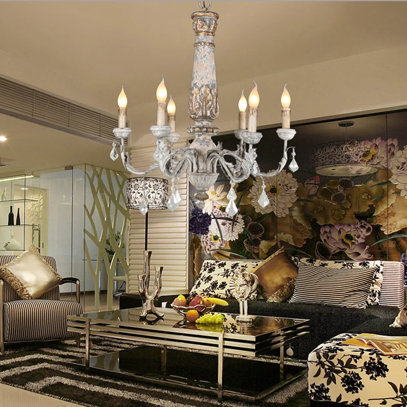 Деревянная железная люстра винтажный подвесной светильник с кристаллами в стиле