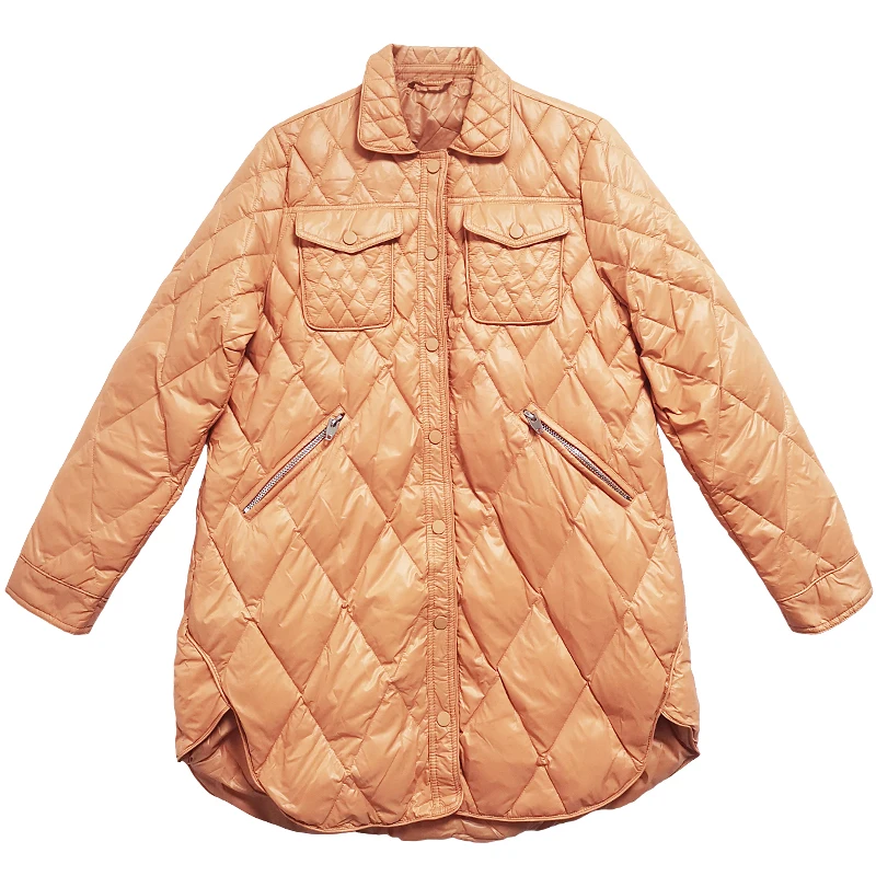 Fashion Trend Warm Lightweight Super Hot Pocket Overcoat Female Plus Size Midi Women's Winter Orange Puffer Down Jacket