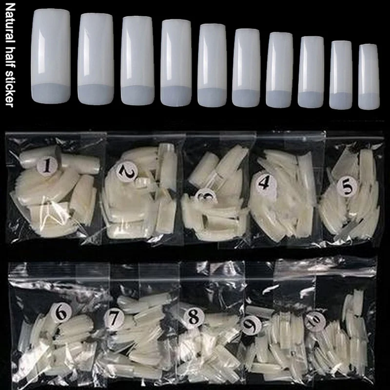 500 natural half tip Накладные ногти 500 шт натуральные капсульные прозрачные накладные ногти накладные маникюрные акриловые съемные французские накладные ногти - Цвет: 500 natural half tip