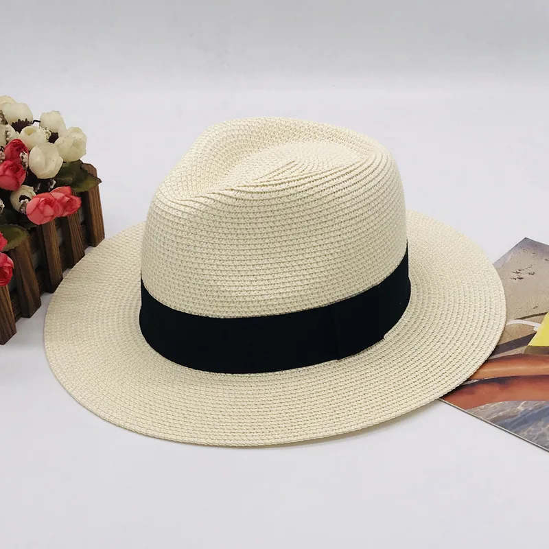 

Summer Wide Brim Sun Hat Unisex Ribbon Vacation Panama Topper Hat Straw Hat Women Beach Jazz Men Hats Foldable Chapeau Gorro