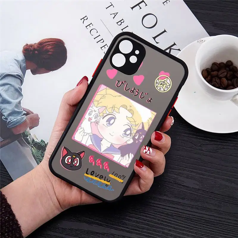 

Cute Japanese Anime Sailor Moon Phone Case Transparent Matte for iPhone 7 8 11 12 s mini pro X XS XR MAX Plus cover funda