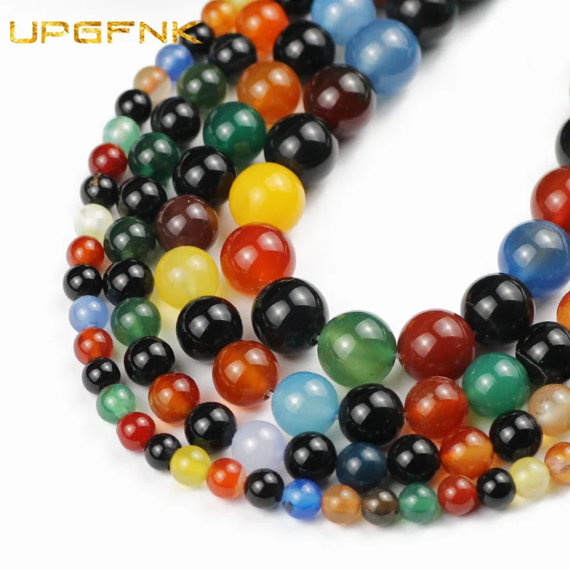 

UPGFNK круглые бусины с разноцветным карнелианским натуральным камнем для самостоятельного изготовления ювелирных изделий, аксессуары для б...
