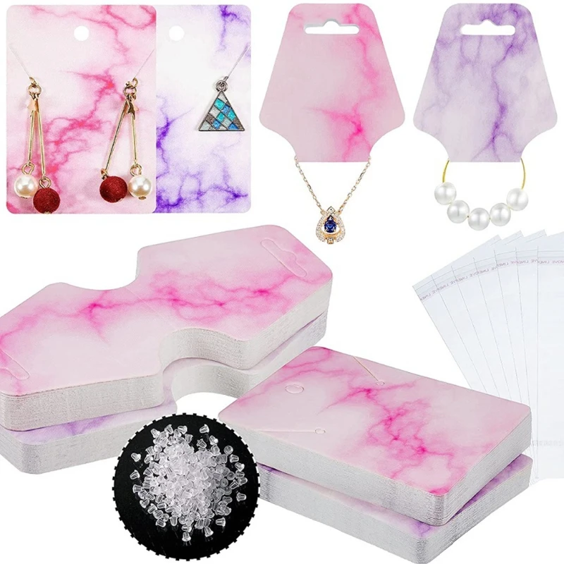 

Marble Earring Necklace Display Card Holder Set 200Pcs Jewelry Display Cards 200Pcs Self-Seal Bags 400Pcs Earring Backs