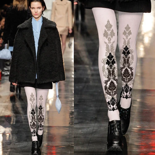 

2020 Stockings Fishnet Cotton Limited Women Fashion Beauty Catwalk Pantyhose European Pattern Printing Winter Thickened Terry